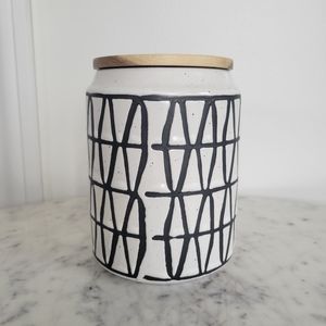 The Old Pottery Company White & Black Geometric Lines Ceramic Sugar Jar